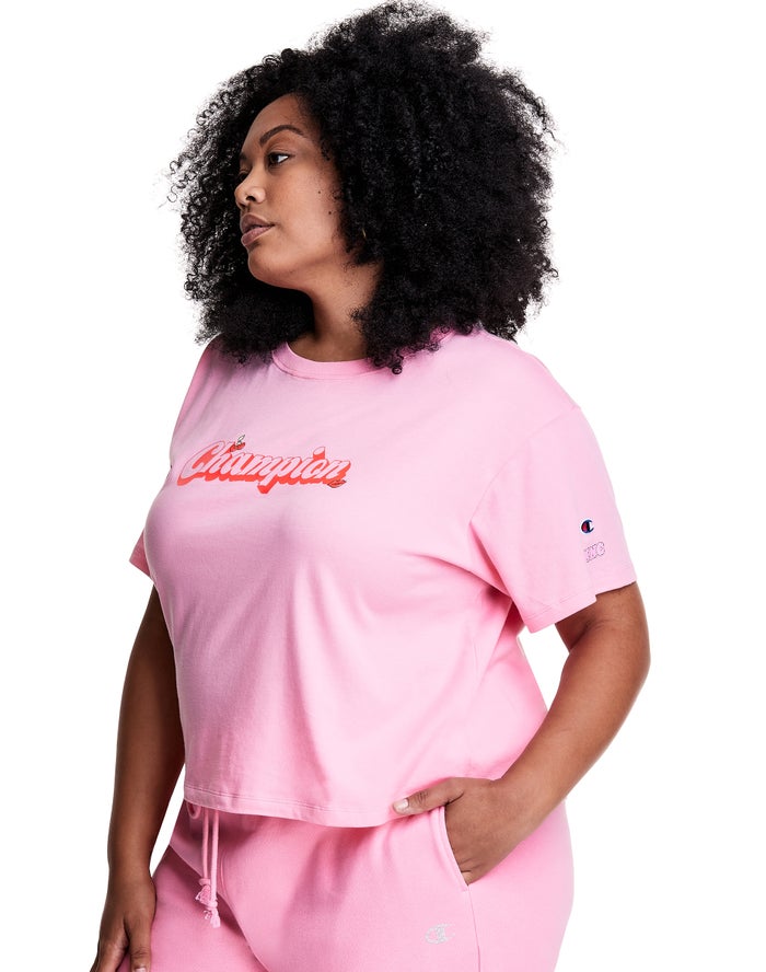 Champion Womens T-Shirt NZ - Knc Beauty Plus Lightweight Cropped Pink ( 1358-TKZQU )